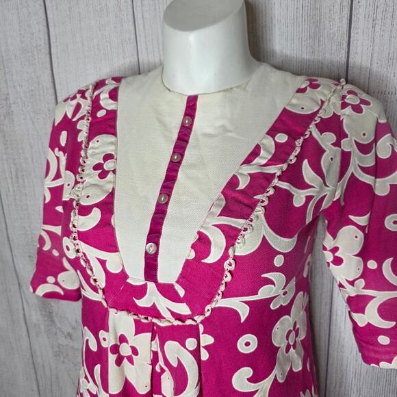 VTG 60s Andrade Resort Shops Hawaiian Pink/White Hibiscus Floral Mod Dress, Sz M - Picture 2 of 10
